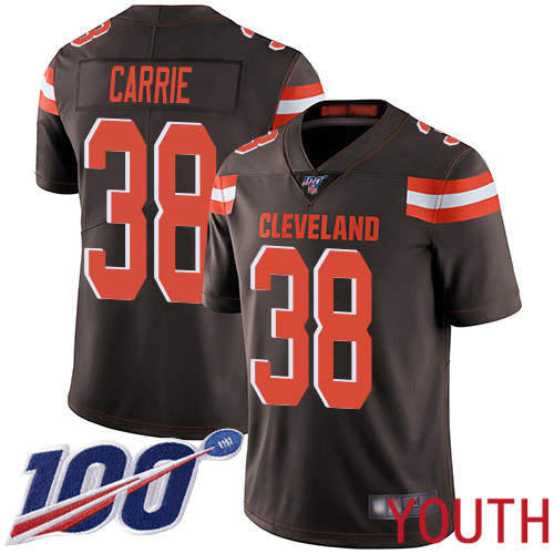 Cleveland Browns T J Carrie Youth Brown Limited Jersey #38 NFL Football Home 100th Season Vapor Untouchable